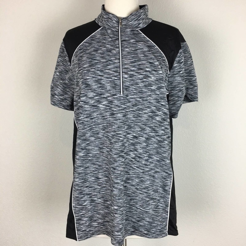 Chico's Black and Gray Short Sleeve Top